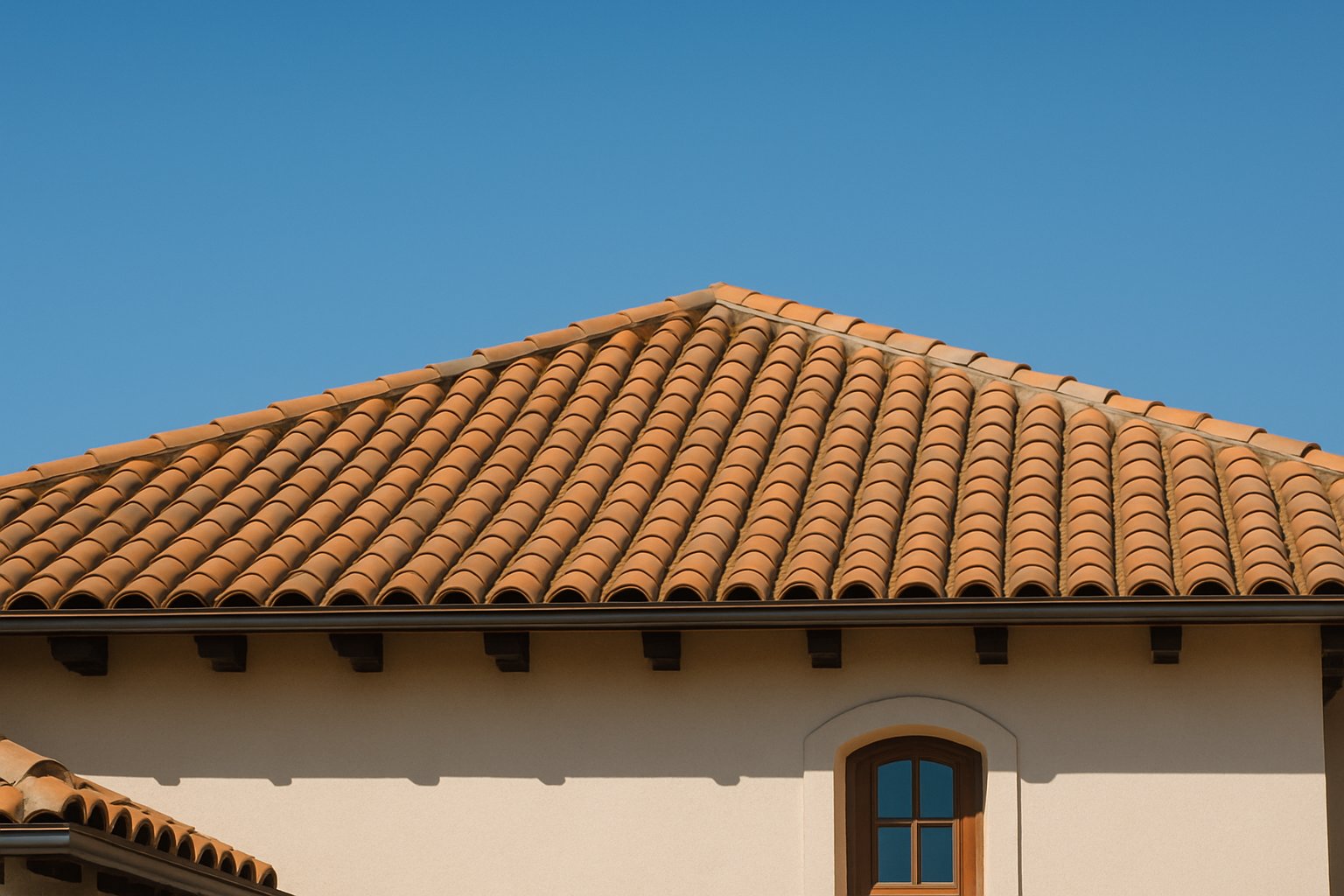 Techo de teja española en tonos terracota sobre una casa estilo mediterráneo